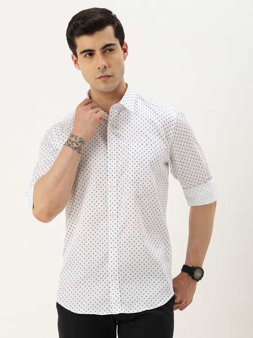 White Printed  Full Sleeve Shirt