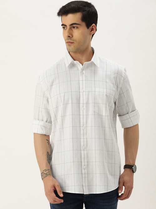 White Cotton Checks Full Sleeves Casual Shirt