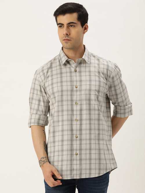 Beige Checks Cotton Regular Fit Casual Shirt