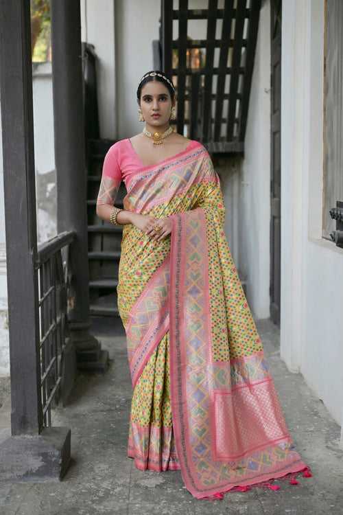 Traditional Lemon Yellow Paithani Silk Saree