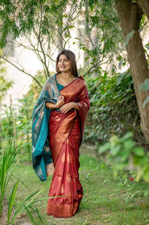 Bran Red banarasi Silk Saree