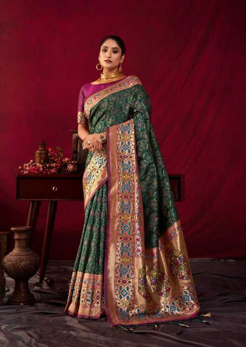 Lovely Sacrament Green Meenakari Woven Paithani Silk Saree