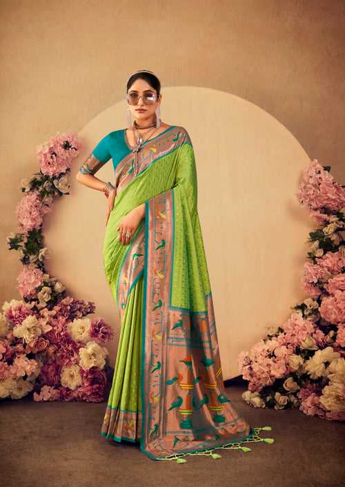 Gorgeous Pear Green Woven Paithani Silk Saree