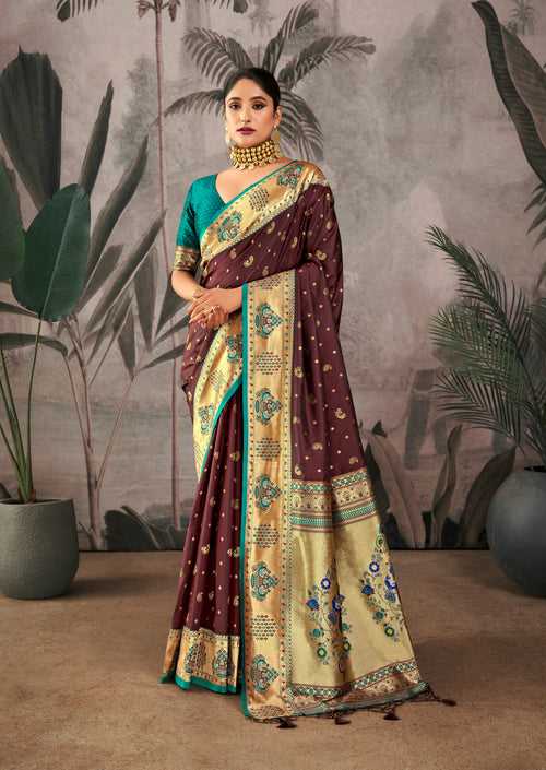 Deep Maroon Woven Paithani Silk Saree