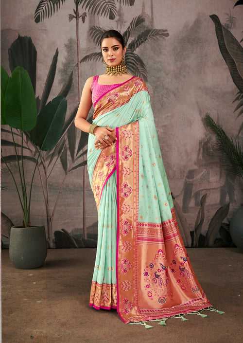 Light Sea Green Woven Paithani Silk Saree