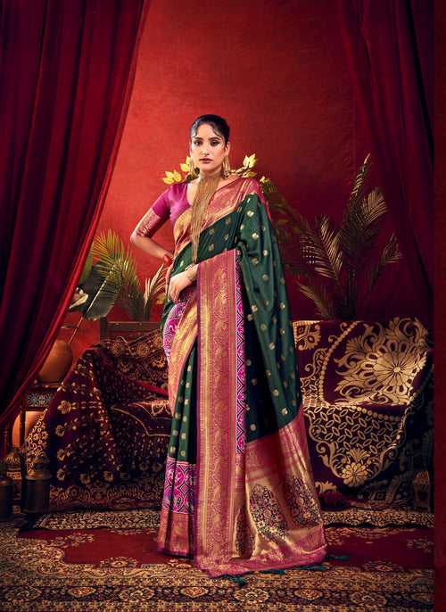 Bottle Green Woven Paithani Silk Saree