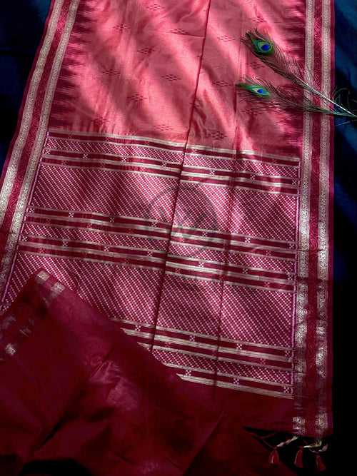 Sunkist Coral Red Premium Raw Silk Saree