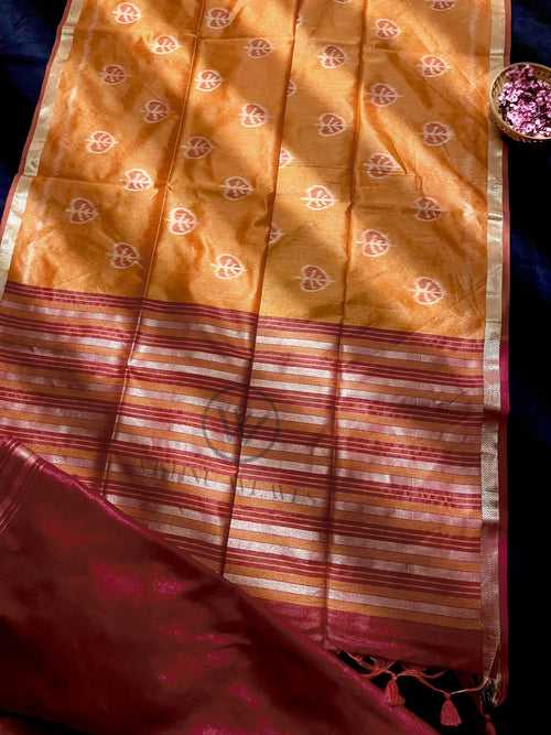 Neon Orange Premium Raw Silk Saree