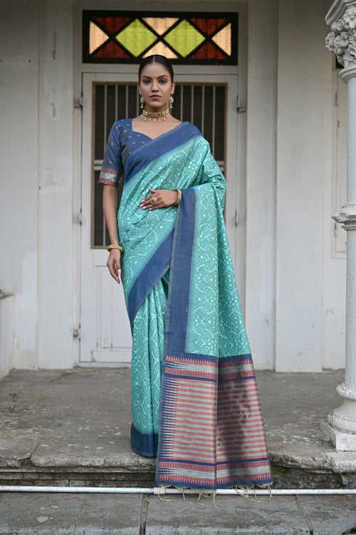 Turguoise Green Badhani raw silk saree