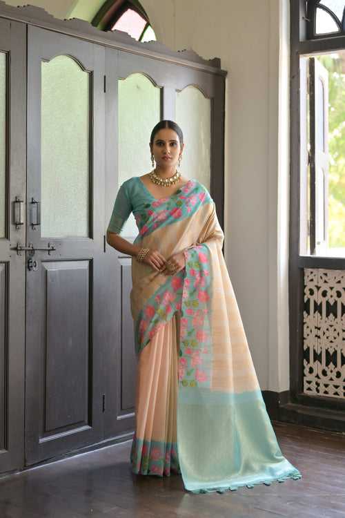 Light Sky Blue Banarasi Silk Printed saree