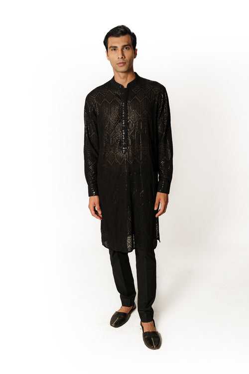 BLACK FULLY SEQUINS JAAL KURTA SET