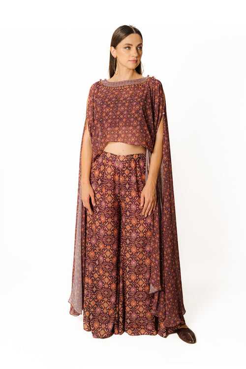 Adha purple printed cape set