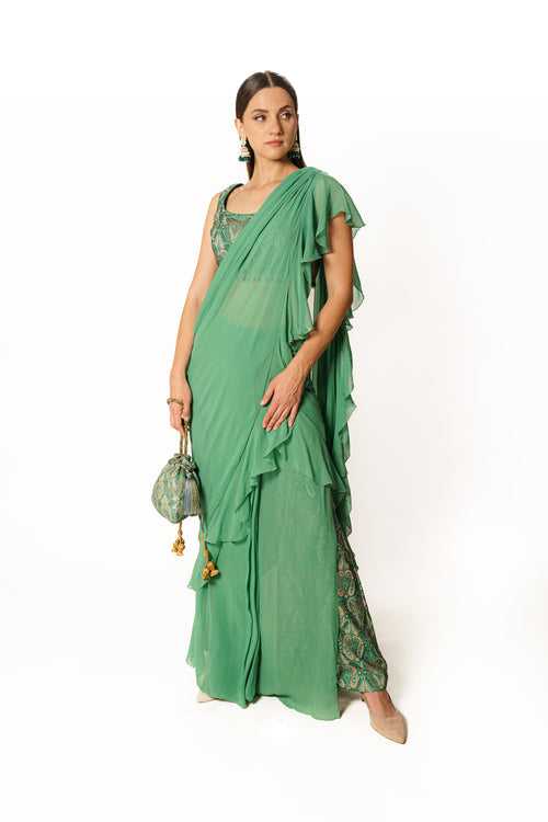 Sairaa rama green frill sari set