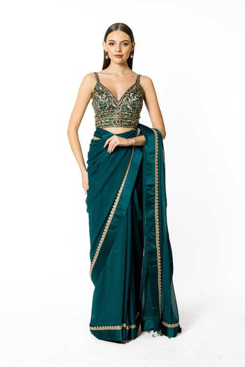 ZAINAB PEACOCK GREEN SARI SET