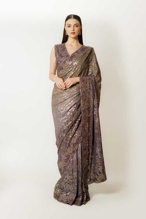 Zaynab midnight purple sari set