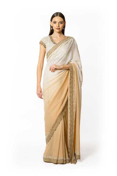 ZAYNAB SHADED IVORY AND BEIGE SARI SET