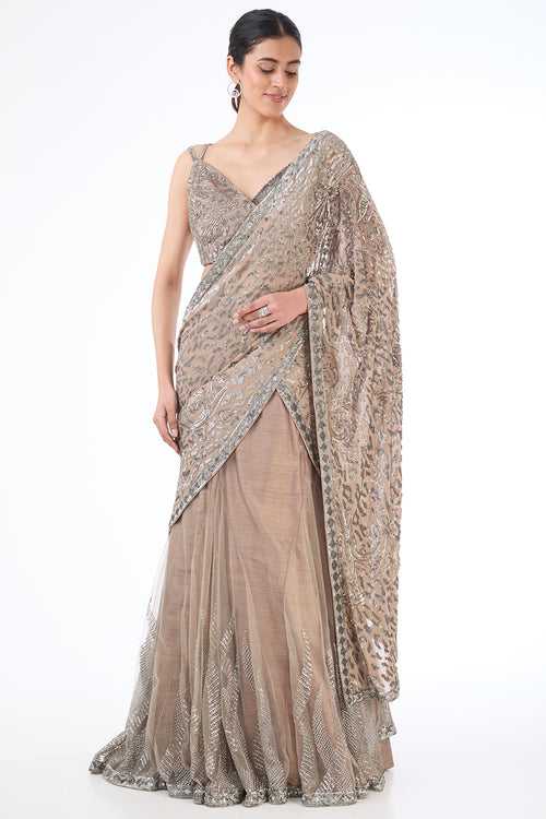 Adha grey lehenga sari set