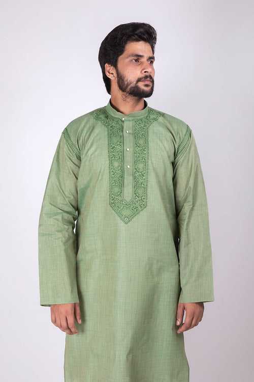 Cotton Green Color Lucknow Chikan Emporium Hand Chikan Kurta