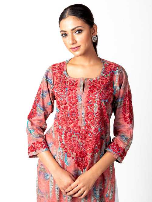 Skin Friendly Cotton Chikankari Kurti Nice Maroon Colour Lucknow Chikan Emporium.