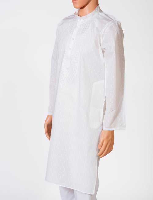 Soft Cotton White Gents Kurta Hand Embroided Chikankari Lucknow Chikan Emporium