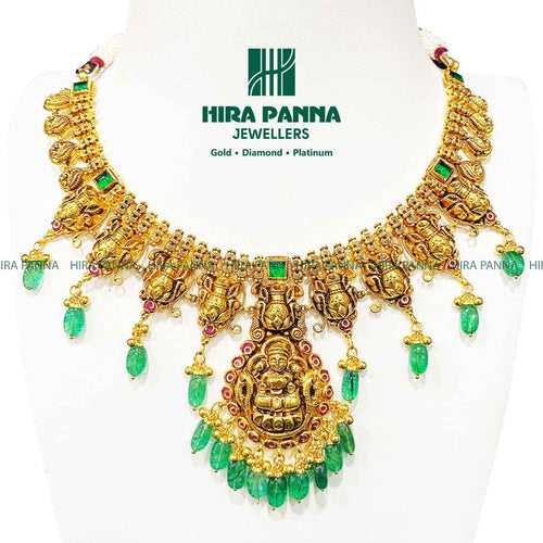 Antique Emerald Beads & Lakshmi Neckwear