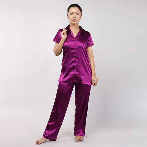 Luxury Purple Satin Nightwear Set for Women