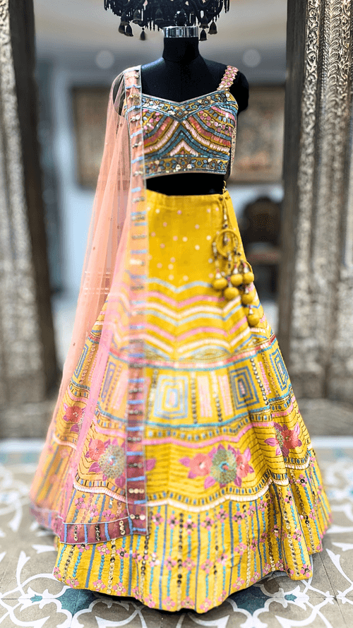 Yellow Silk Lehenga With Sequence And Thread