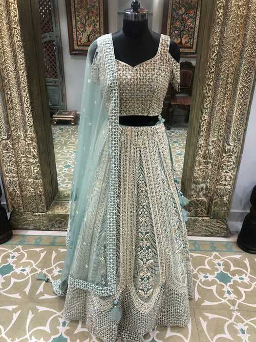 Sky Green Lehenga Net Dori With Sequence Work