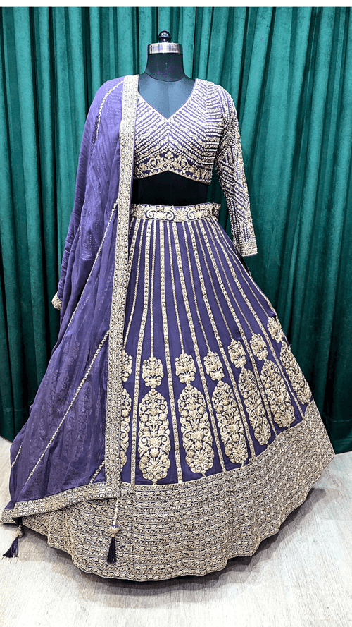 Purple Georgette Lehenga Kasab Zari Work