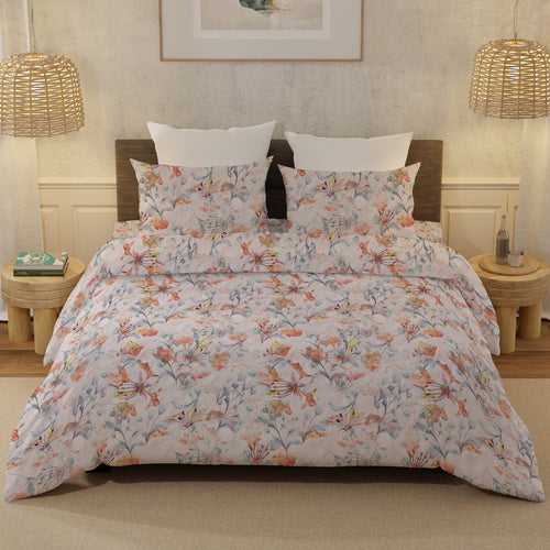 Double Premium Bedsheet Set 100 % Luxury Cotton Super King Size with 2 Pillow Covers Floral Design Multi Colour - Impression Designer Collection