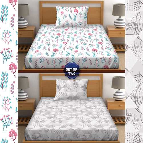 Single Bedsheet Set 100% Premium Cotton Grey & Blue Colour [Pack of 2 Bedsheet Set] - Orra Collection