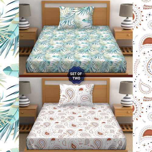Single Bedsheet Set 100% Premium Cotton Blue & Brown Colour [Pack of 2 Bedsheet Set] - Orra Collection