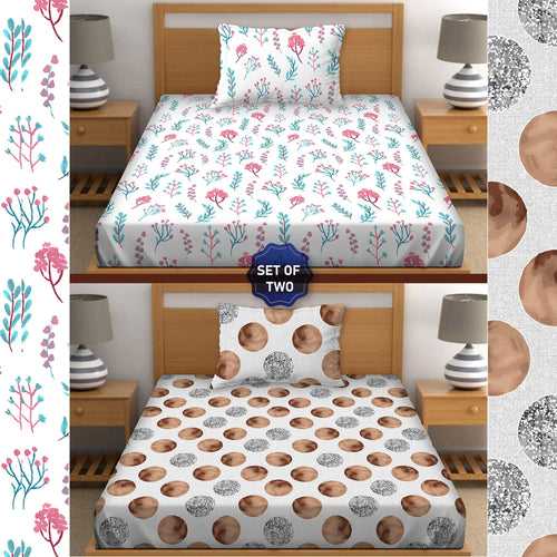 Single Bedsheet Set 100% Premium Cotton Pink & Brown Colour [Pack of 2 Bedsheet Set] - Orra Collection