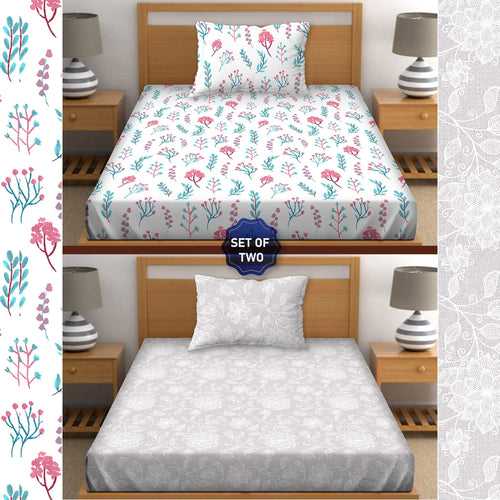 Single Bedsheet Set 100% Premium Cotton Pink & Grey Colour [Pack of 2 Bedsheet Set] - Orra Collection