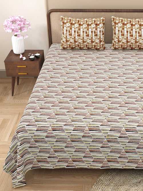 Double Bedsheet with 2 Pillow Covers Cotton Abstract Design Brown Colour - Element Collection