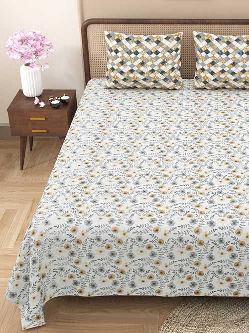 Double Bedsheet with 2 Pillow Covers Cotton Abstract Design Brown Colour - Element Collection