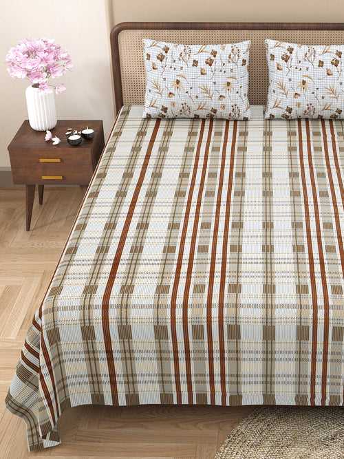 Double Bedsheet with 2 Pillow Covers Cotton Abstract Design Brown Colour - Element Collection