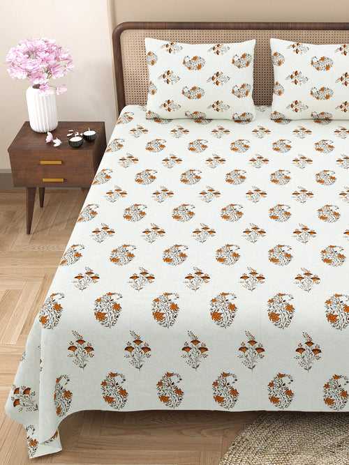 Double Bedsheet with 2 Pillow Covers Cotton Floral Design Brown Colour - Element Collection