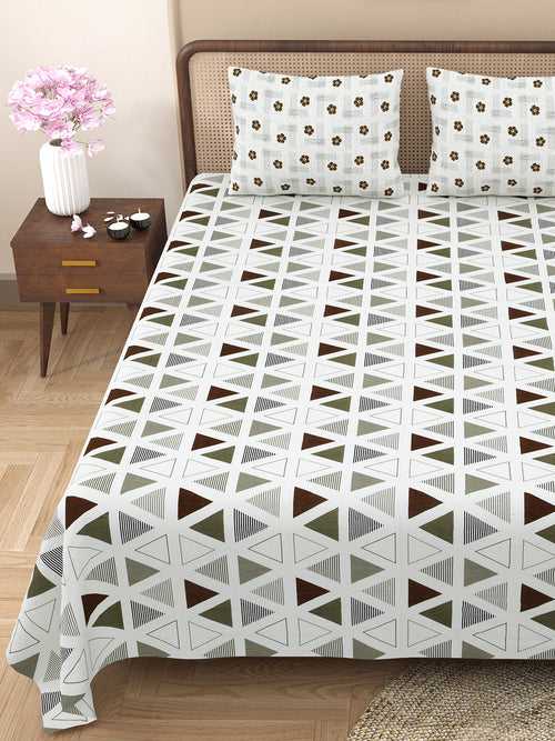 Double Bedsheet with 2 Pillow Covers Cotton Abstract Design Grey Colour - Element Collection