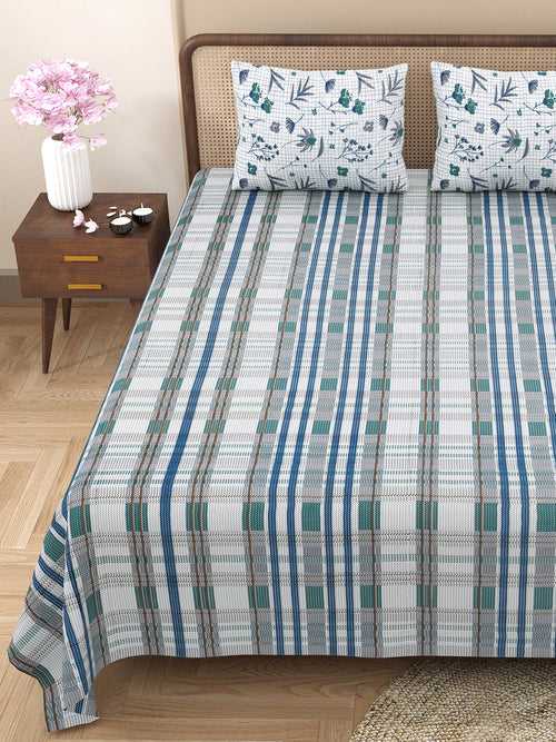 Double Bedsheet with 2 Pillow Covers Cotton Abstract Design Teal Colour - Element Collection
