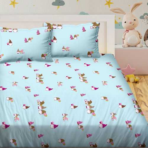Double Bedsheet with 2 Pillow Covers 100 % Cotton Sky Blue Colour- Kids Kingdom Collection