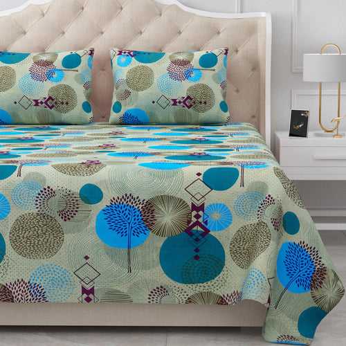 Double Bedsheet Cotton King Size with 2 Pillow Covers Abstract Design Green & Blue Colour- Stella Collection