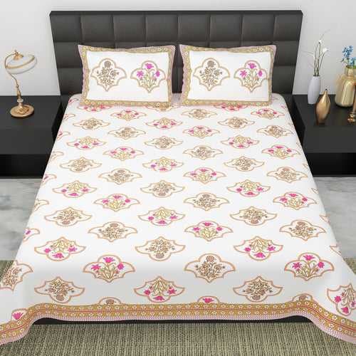 Double King Size Bedsheet Set Cotton with 2 Pillow Covers Unique Design Multi Colour - Ethnic Collection