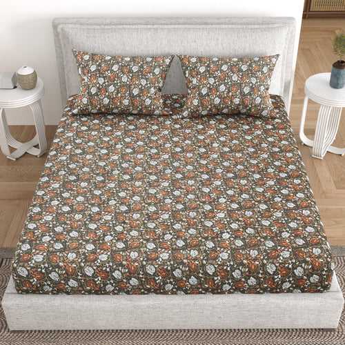 Double Bedsheet Cotton Fabric King Size with 2 Pillow Covers Printed Design Multi Colour - Indus Collection