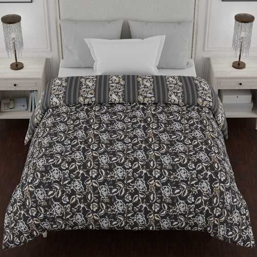 Single AC Quilt Reversible 150 GSM (152 X 229 Cm, Grey) - Kalamkari Collection