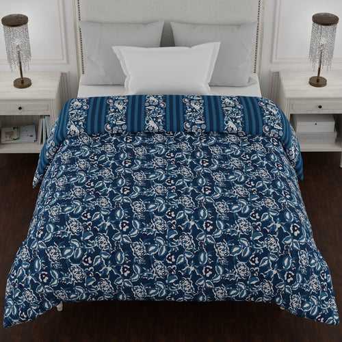 Single AC Quilt Reversible 150 GSM (152 X 229 Cm, Blue) - Kalamkari Collection