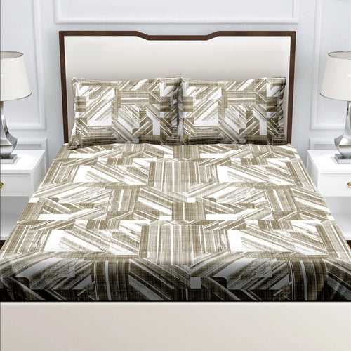 Double Bedsheet with 2 Pillow Covers Cotton Abstract Design Green Colour - Sunshine Collection