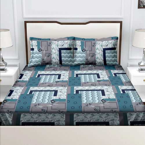 Double Bedsheet Set 100% Cotton Queen Size with 2 Pillow Covers Abstract Blue Colour - Radiant Collection
