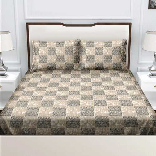 Double Bedsheet with 2 Pillow Covers 100% Cotton Geometric Design Grey Colour - Radiant Collection