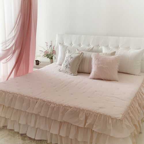 Alicia - The Whimsical Ruffled Bedspread -  Comes With Two Pink Ruffled Pillowcases